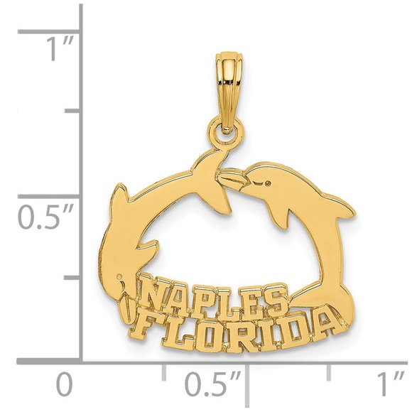 14k Yellow Gold Travel NAPLES FLORIDA Jumping Dolphins Necklace Charm Pendant - Picture 3 of 4